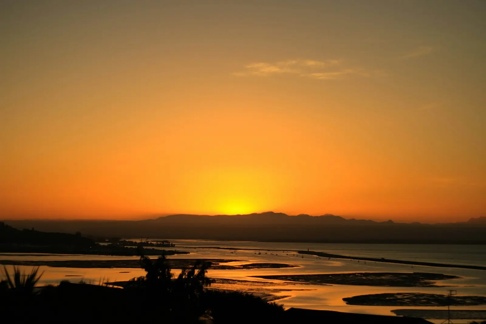 Golden sunset over Tasman Bay from a hill in Nelson