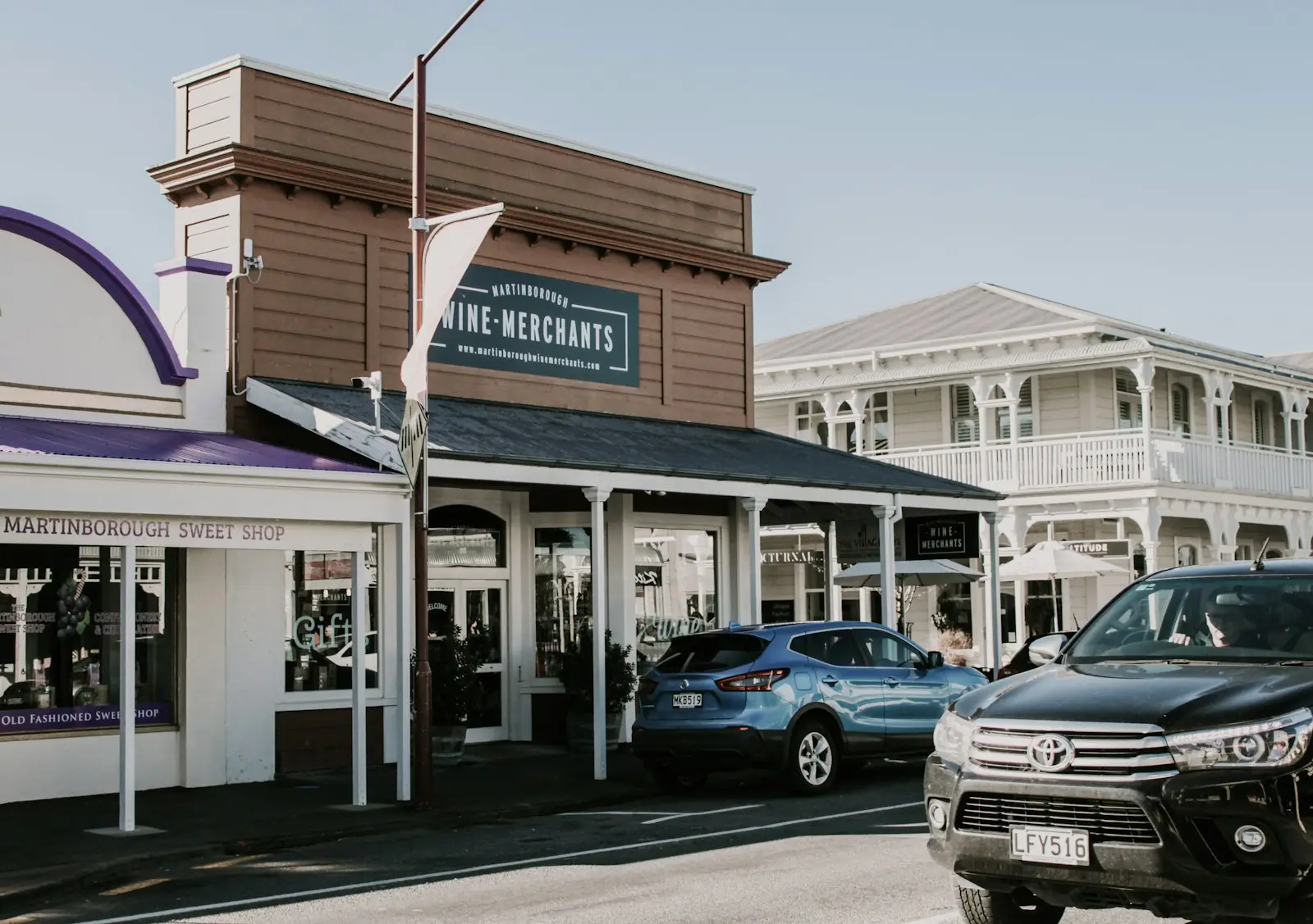 Shops and cafés in Martinborough's wine village, Wairarapa